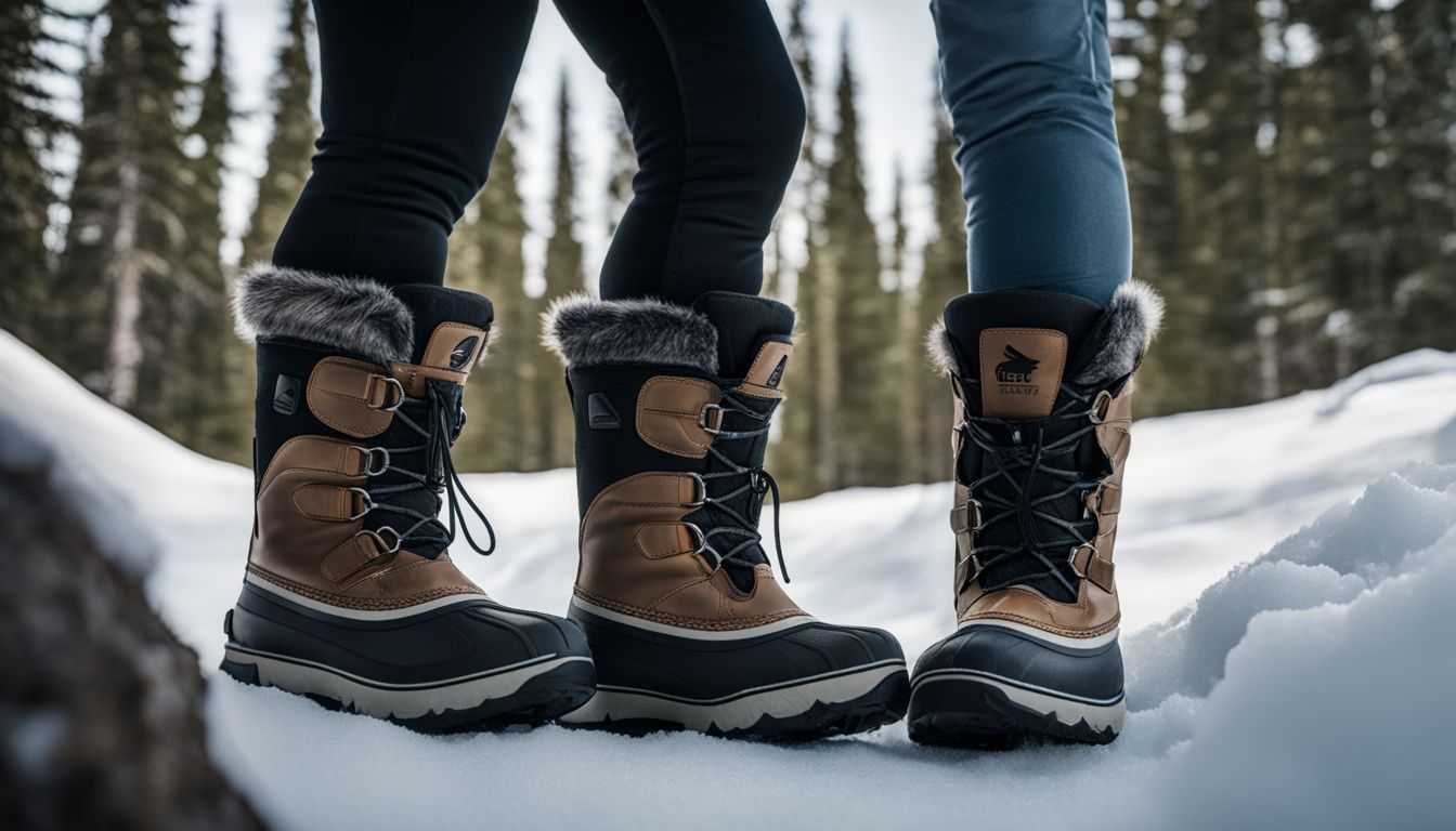 A pair of Sorel Blizzard XT Boots in icy terrain.