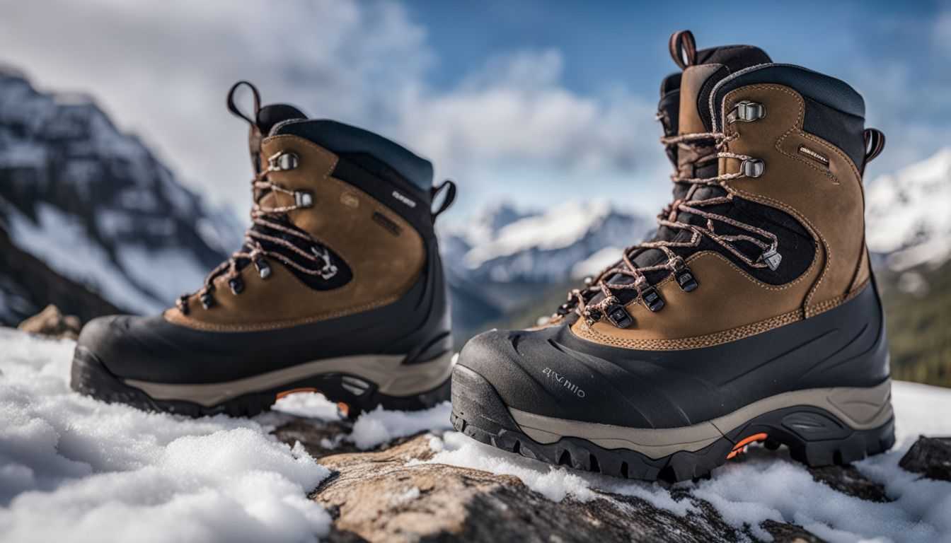 A photo of Baffin GUIDE PRO II boots in a snowy mountain landscape.
