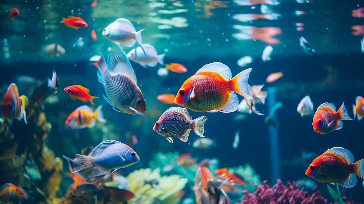 A colorful group of fish swimming in a well-kept aquarium.