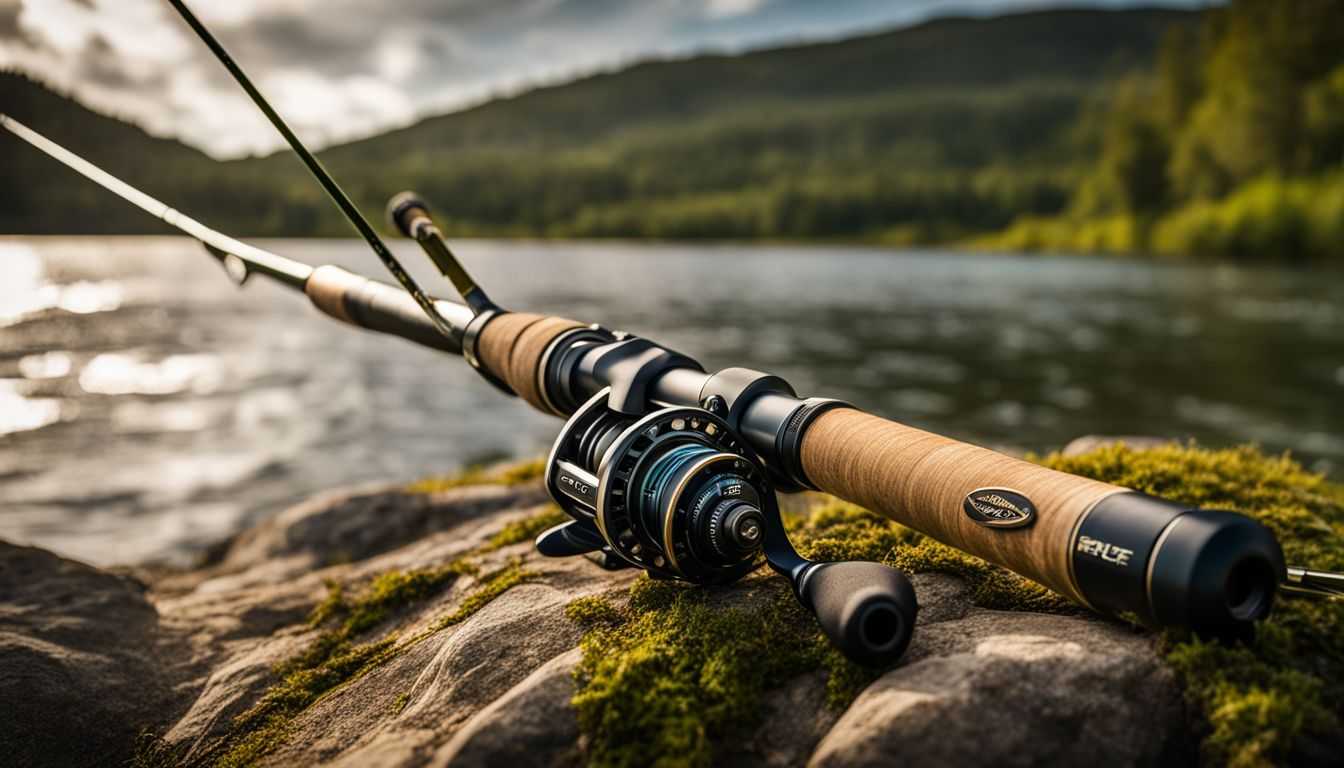 A close-up of a fishing rod against a stunning natural backdrop.