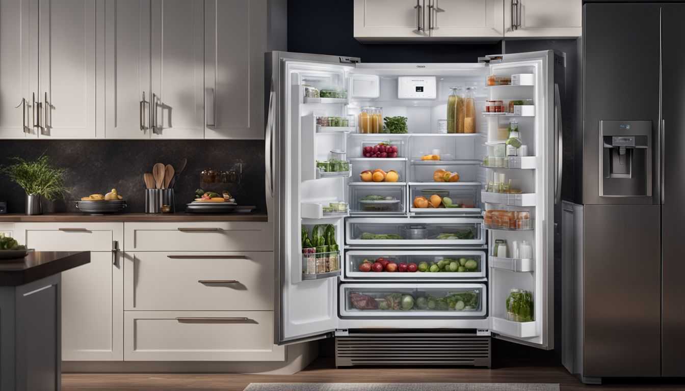 A modern GE side-by-side refrigerator in a stylish kitchen.