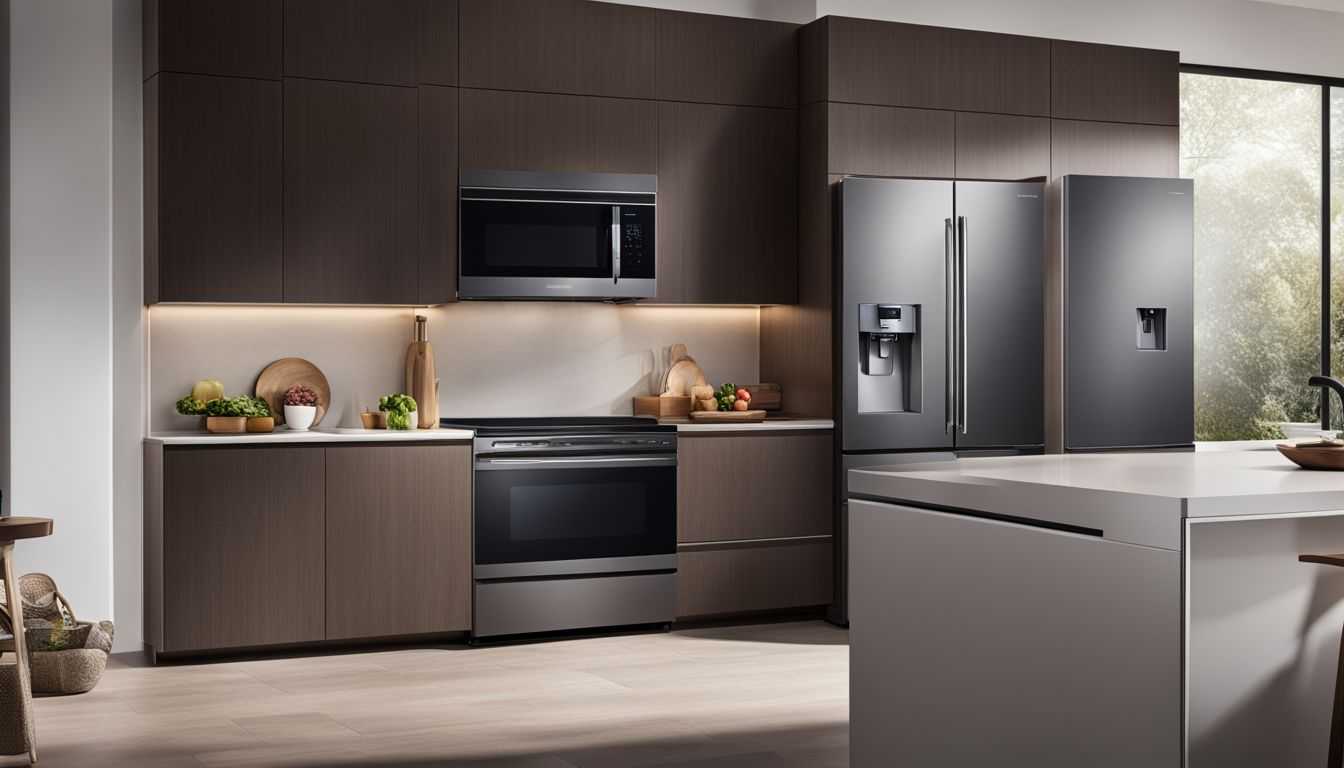 A modern Samsung smart refrigerator showcased in a stylish kitchen setting.