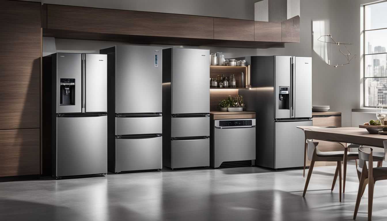 A line of Danby Compact Refrigerators in a modern kitchen.