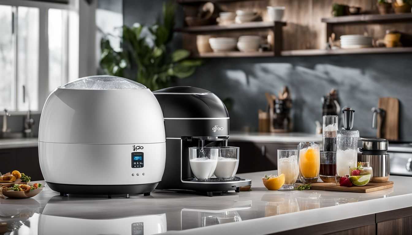 A variety of Igloo ice makers showcased on a sleek kitchen countertop.