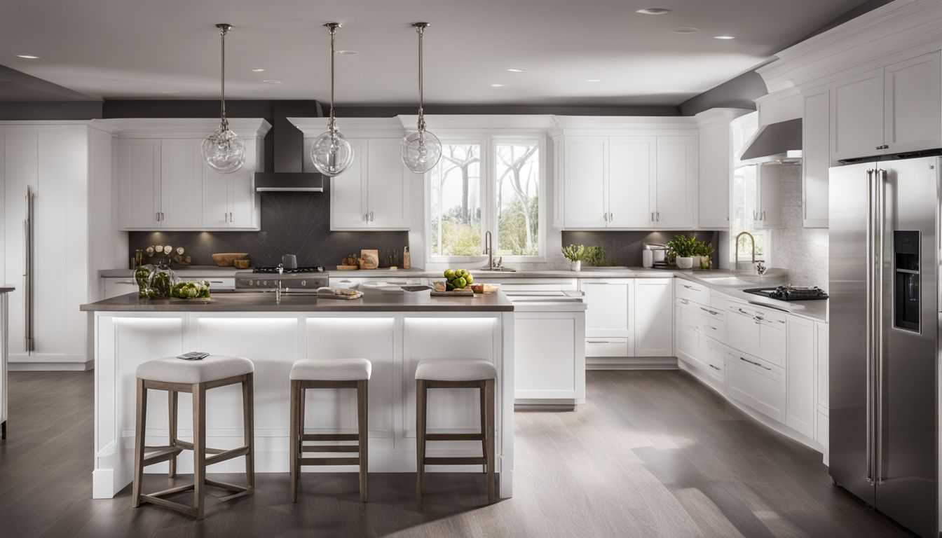 A photo showcasing the four best white refrigerators in a pristine kitchen.