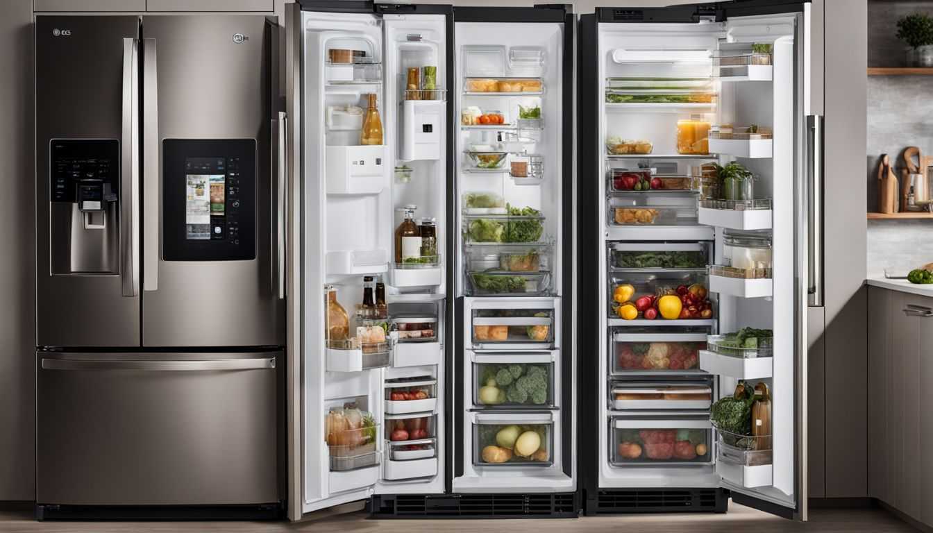 A sleek LG side-by-side refrigerator in a modern kitchen setting.