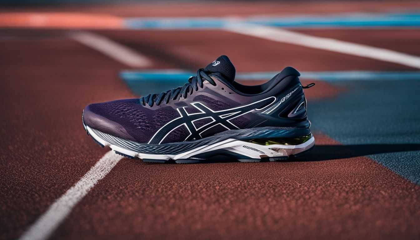 A photo of the ASICS Gel-Kayano 28 shoe on a running track.
