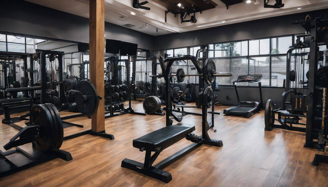 A heavy-duty trap bar surrounded by gym equipment in a bustling atmosphere.