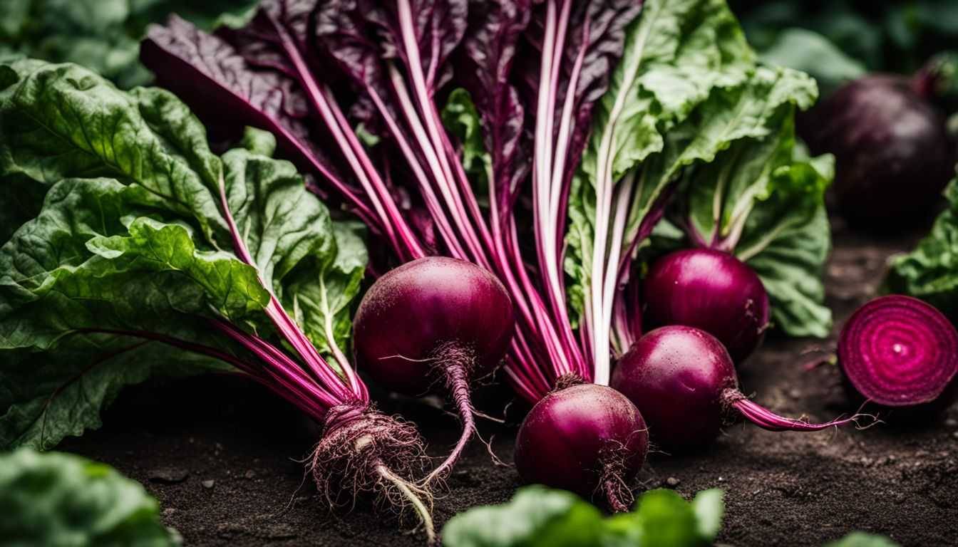 A vibrant beetroot in a lush garden, captured in stunning detail.