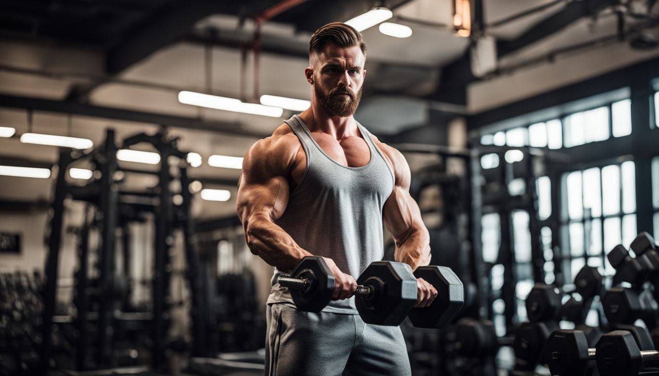 A photo of strong hands holding heavy dumbbells in a gym.