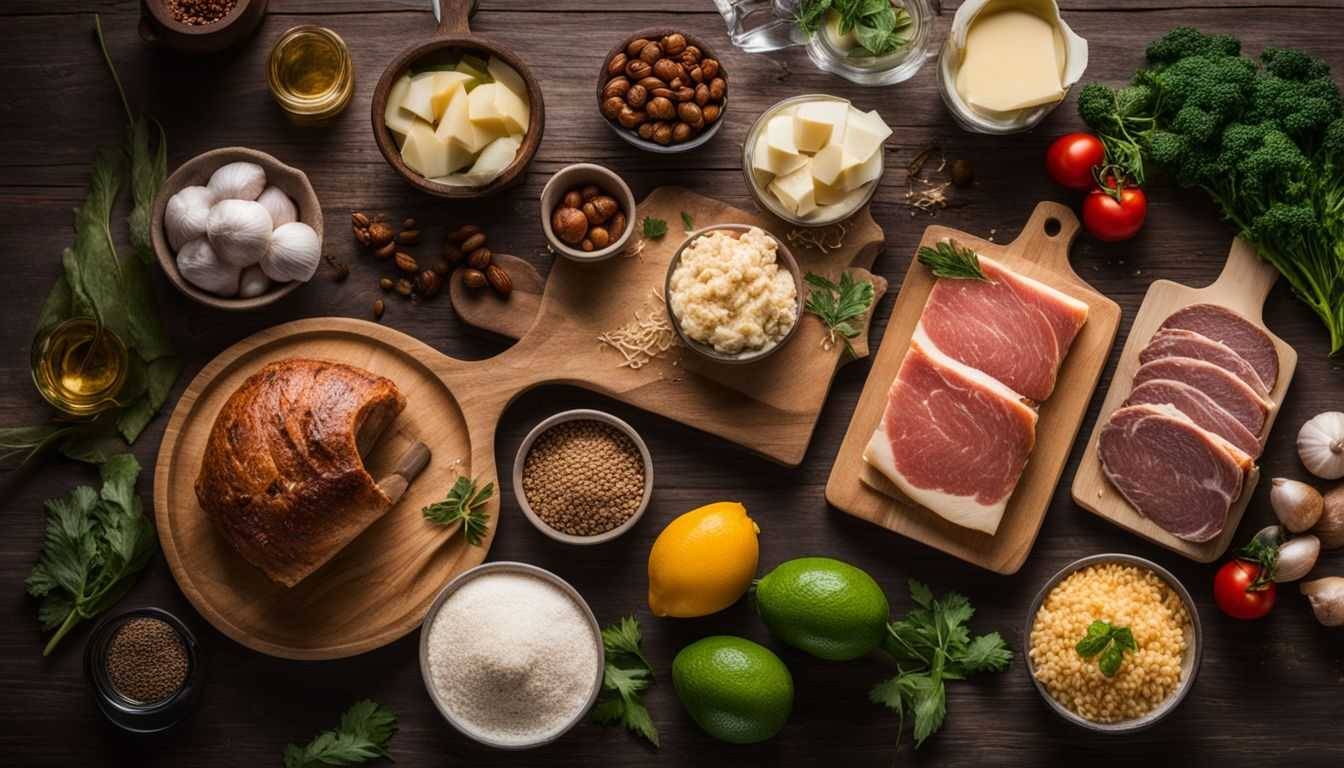 A photo of Keto-friendly food ingredients arranged neatly on a cutting board.