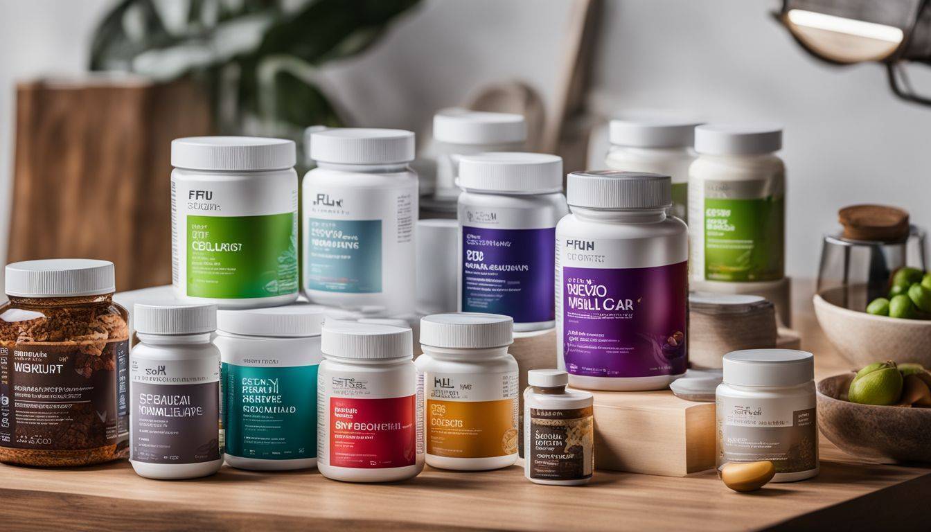 A display of weight loss supplements against a clean background.