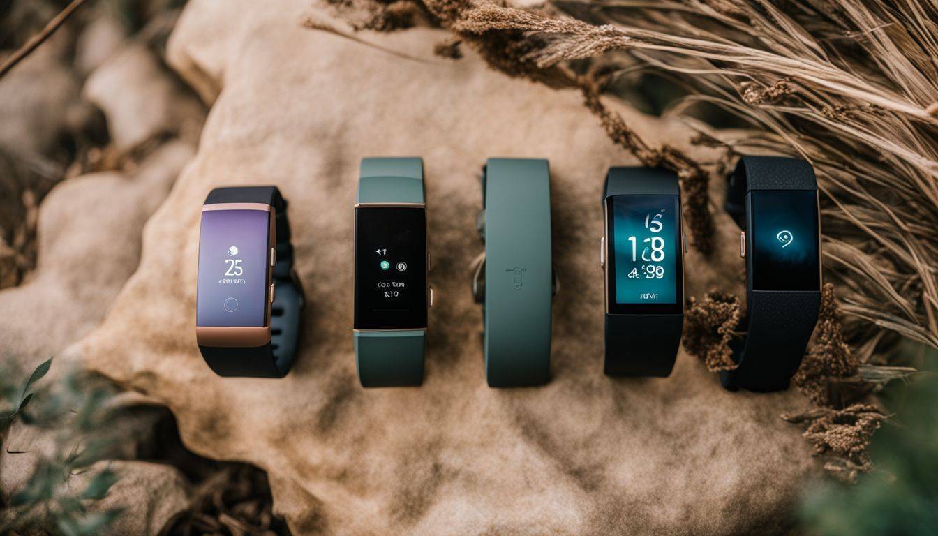 A Fitbit Charge 4 surrounded by vibrant greenery in nature.