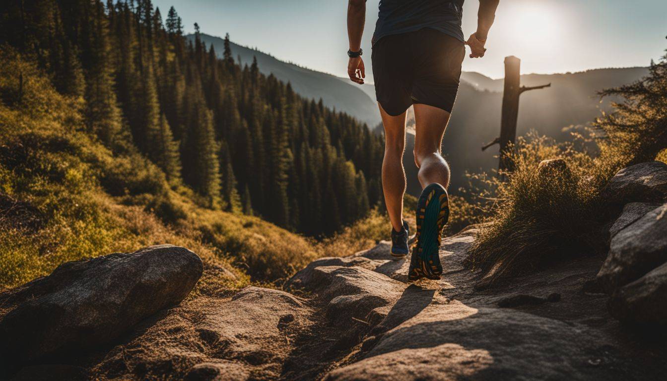 The Brooks Adrenaline GTS 22 is showcased in a natural trail running environment.