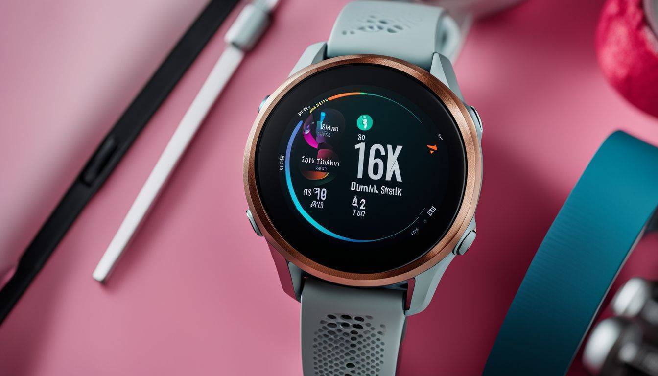 The Garmin Venu 2 Plus smartwatch surrounded by high-tech fitness equipment.