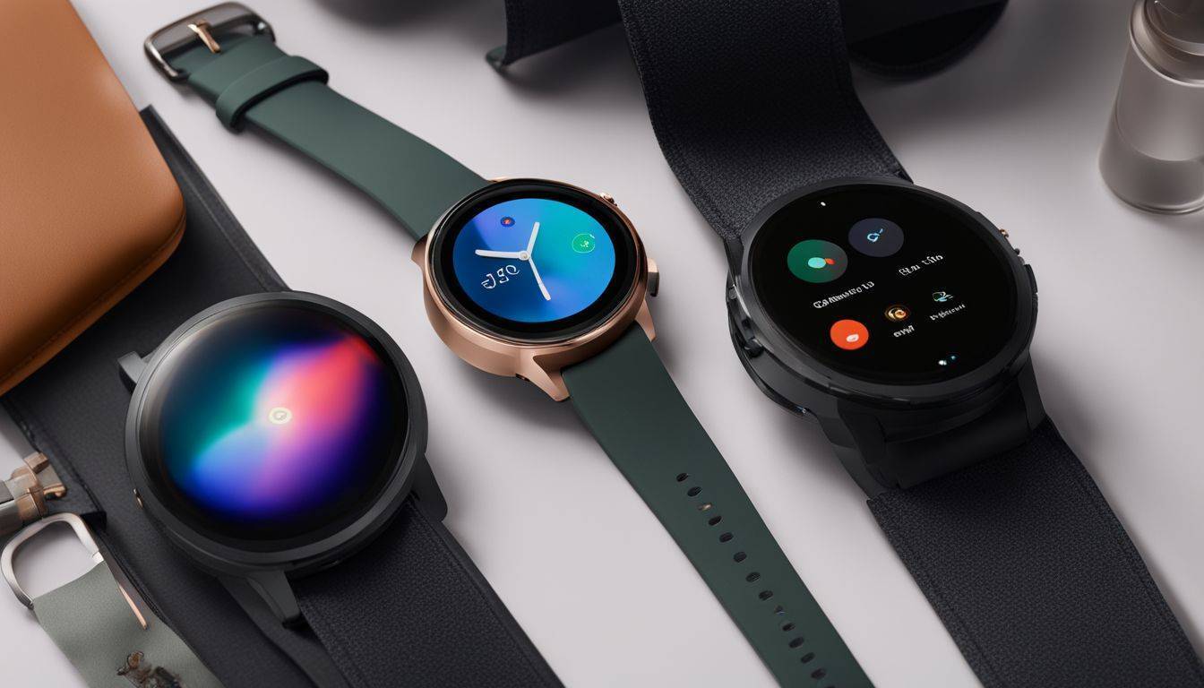 A photo of the Google Pixel Watch 2 in a futuristic tech-inspired environment.