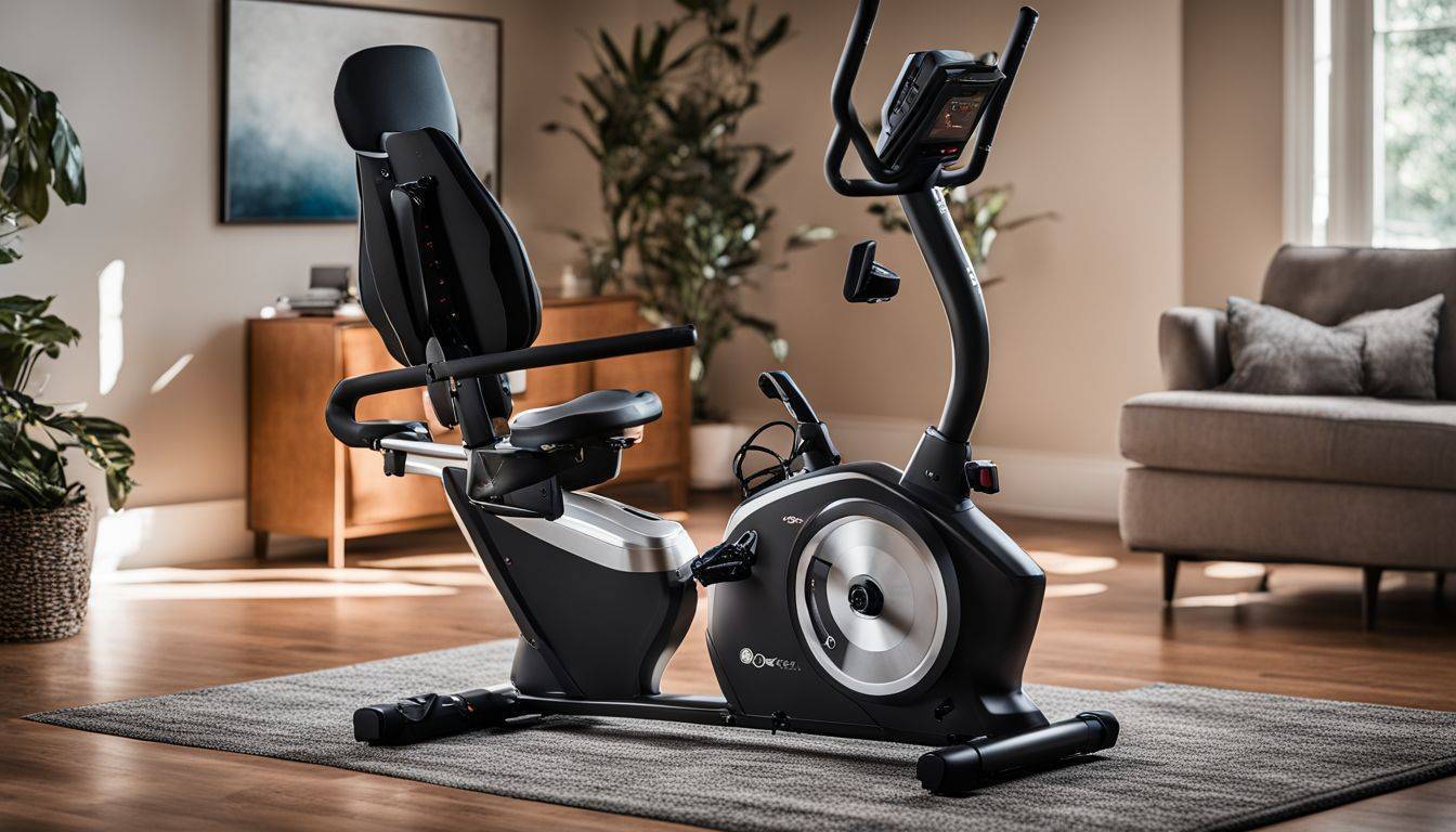 The Marcy Recumbent Exercise Bike in a stylish home gym setting.