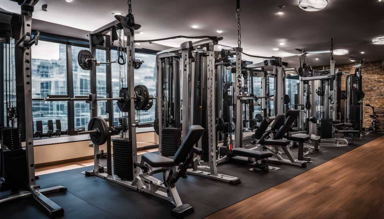 A cable chest workout station in a well-equipped gym.