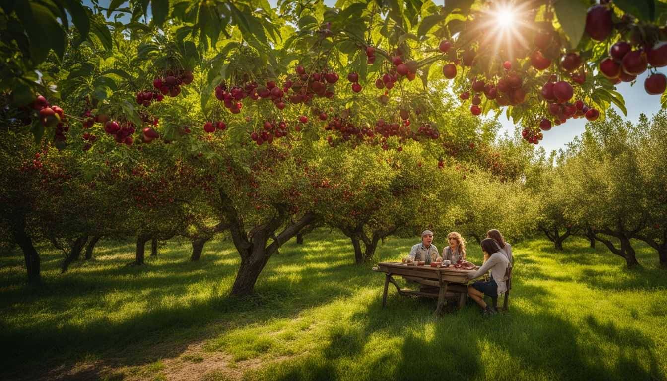 A lush orchard filled with ripe tart cherry trees.