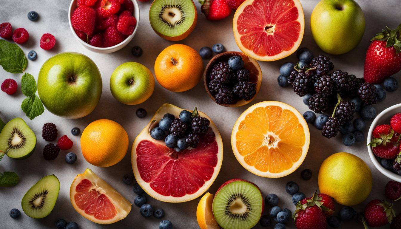 A colorful assortment of top 10 weight loss fruits on a kitchen countertop.