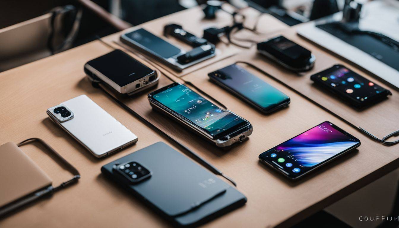 A lineup of the top 12 phones for blogging on a modern desk setup.