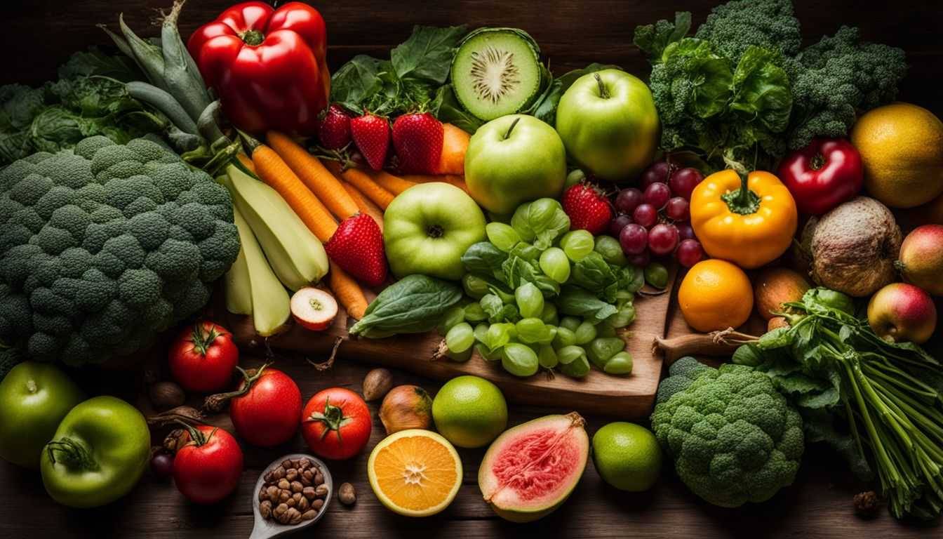 A variety of fruits and vegetables rich in essential vitamins and minerals.