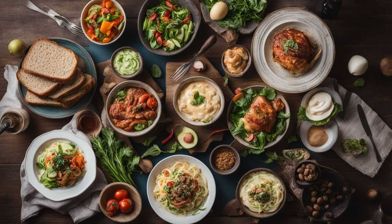 A table filled with keto-friendly food options and fresh vegetables.