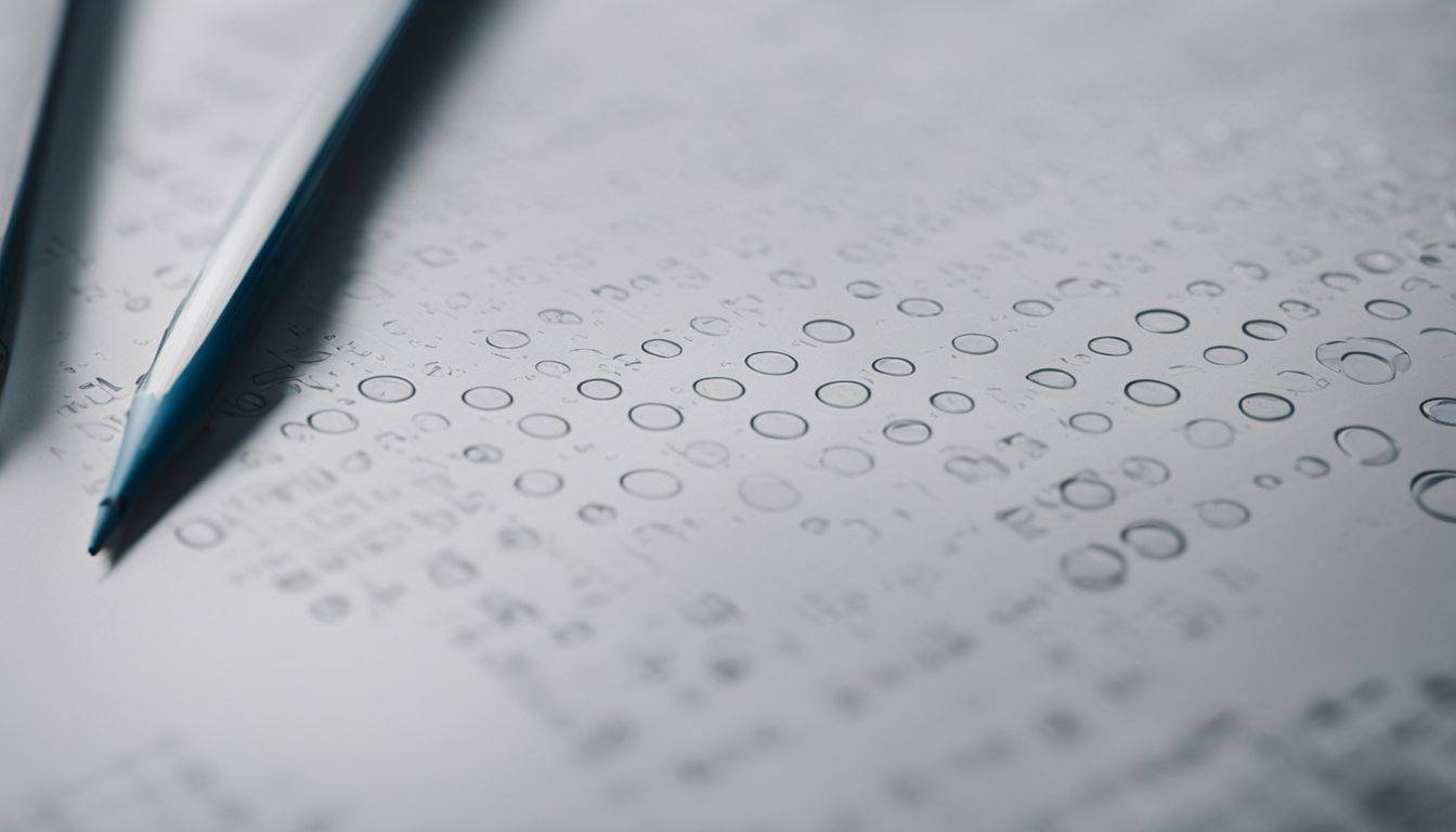 A photo of a filled-out scantron sheet and a pencil.