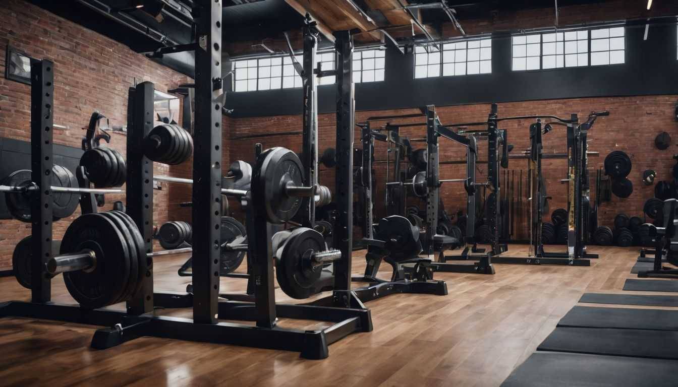 A weightlifting set in a gym with a progression of weights.