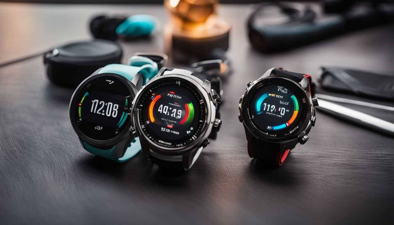A selection of top heart rate monitor watches displayed against a fitness background.