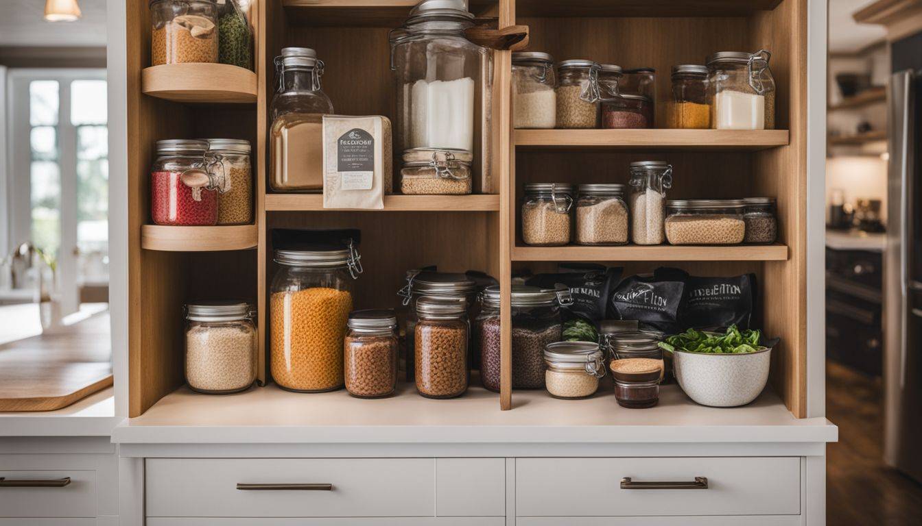 A neatly organized kitchen pantry with healthy, sugar-free food options.