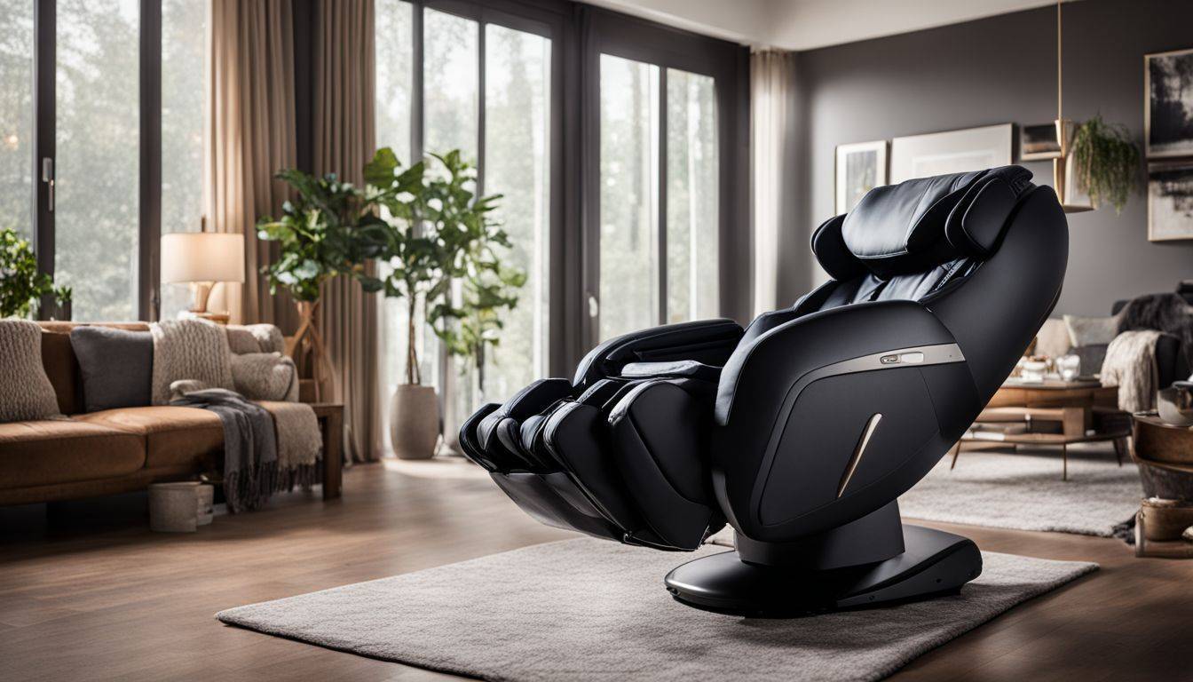 A cozy living room with a comfortable massage chair.