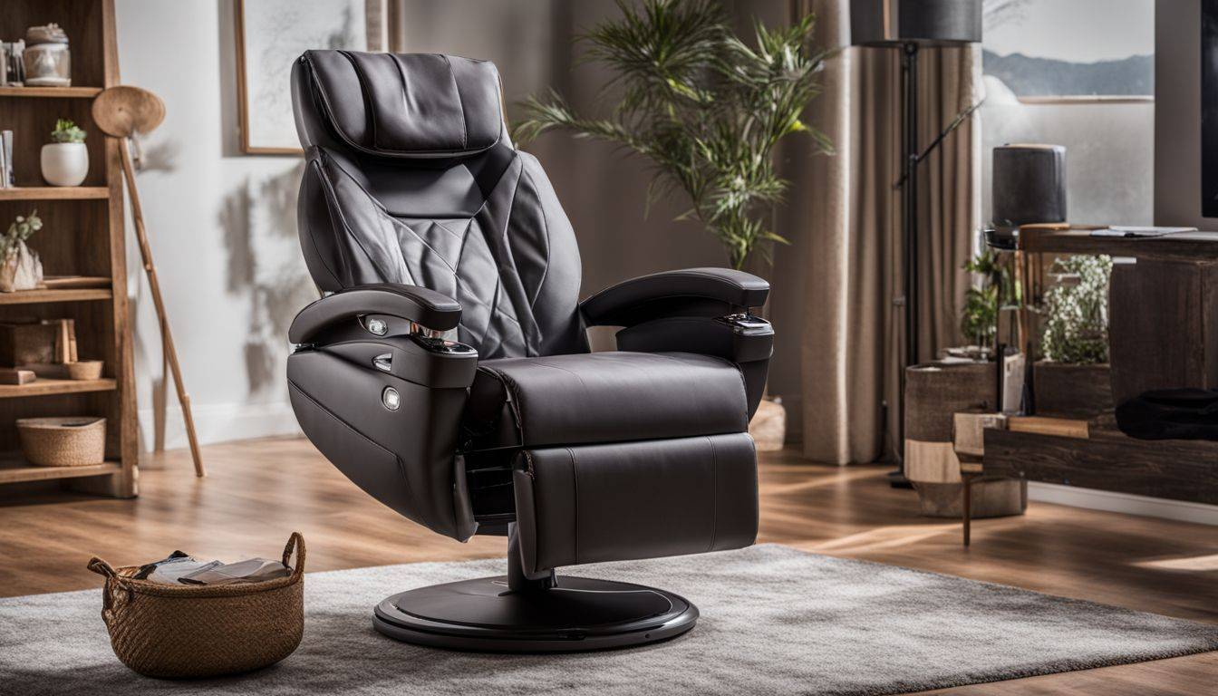 A budget massage chair in a cozy living room setting.